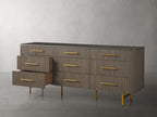 Finnley Natural Marble Stone Top Nine-Drawer Dresser White Oak Wood Drawer Chest Cabinet