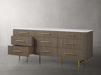 Finnley Natural Marble Stone Top Nine-Drawer Dresser White Oak Wood Drawer Chest Cabinet