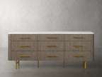 Finnley Natural Marble Stone Top Nine-Drawer Dresser White Oak Wood Drawer Chest Cabinet