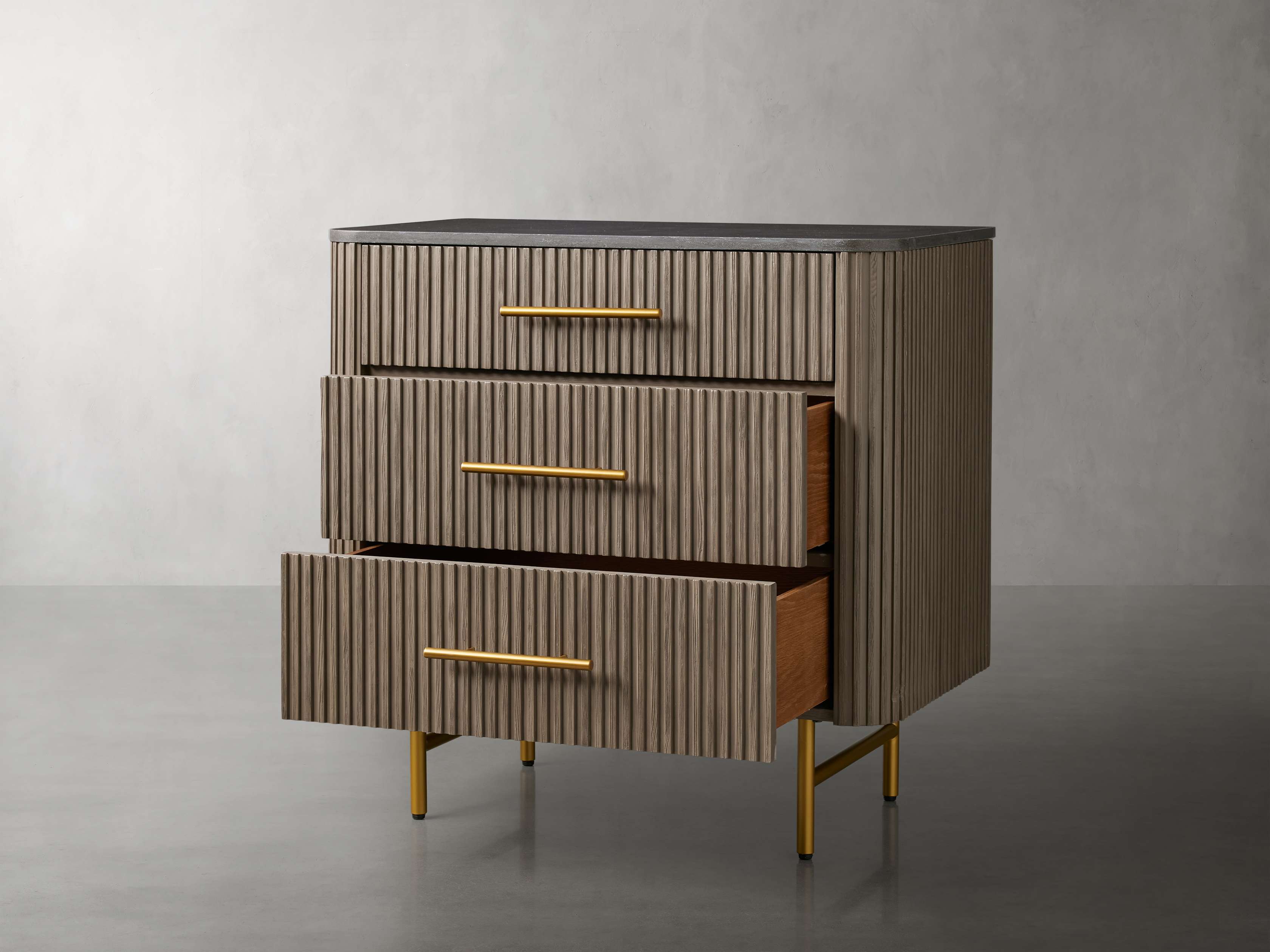 Finnley Bedroom Marble Top Nightside Table Living Three-Drawer Chest Wood Nightstands Bedside Table