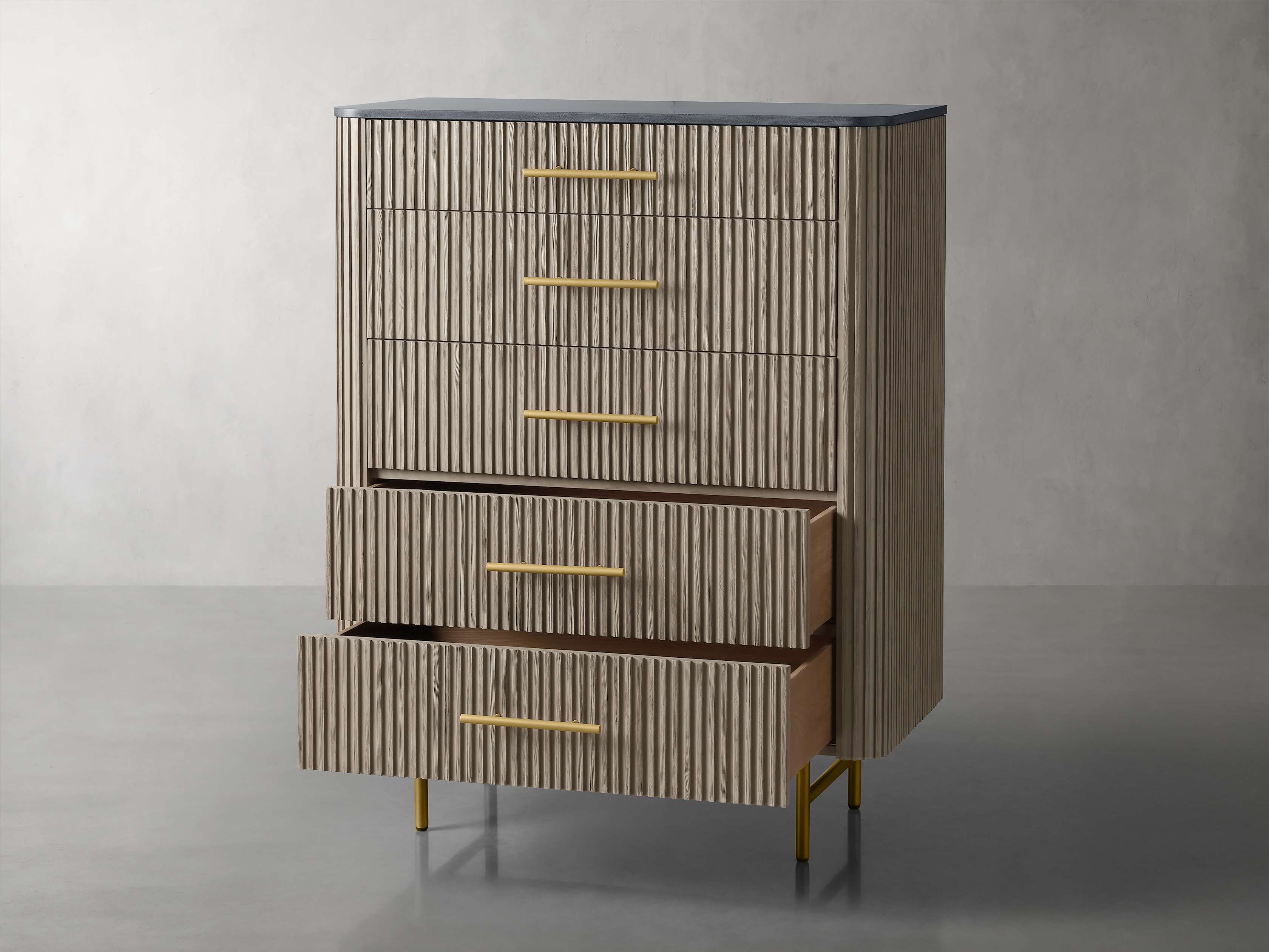Finnley Marble Top Five-Drawer Dresser Wood Drawer Chest Cabinet