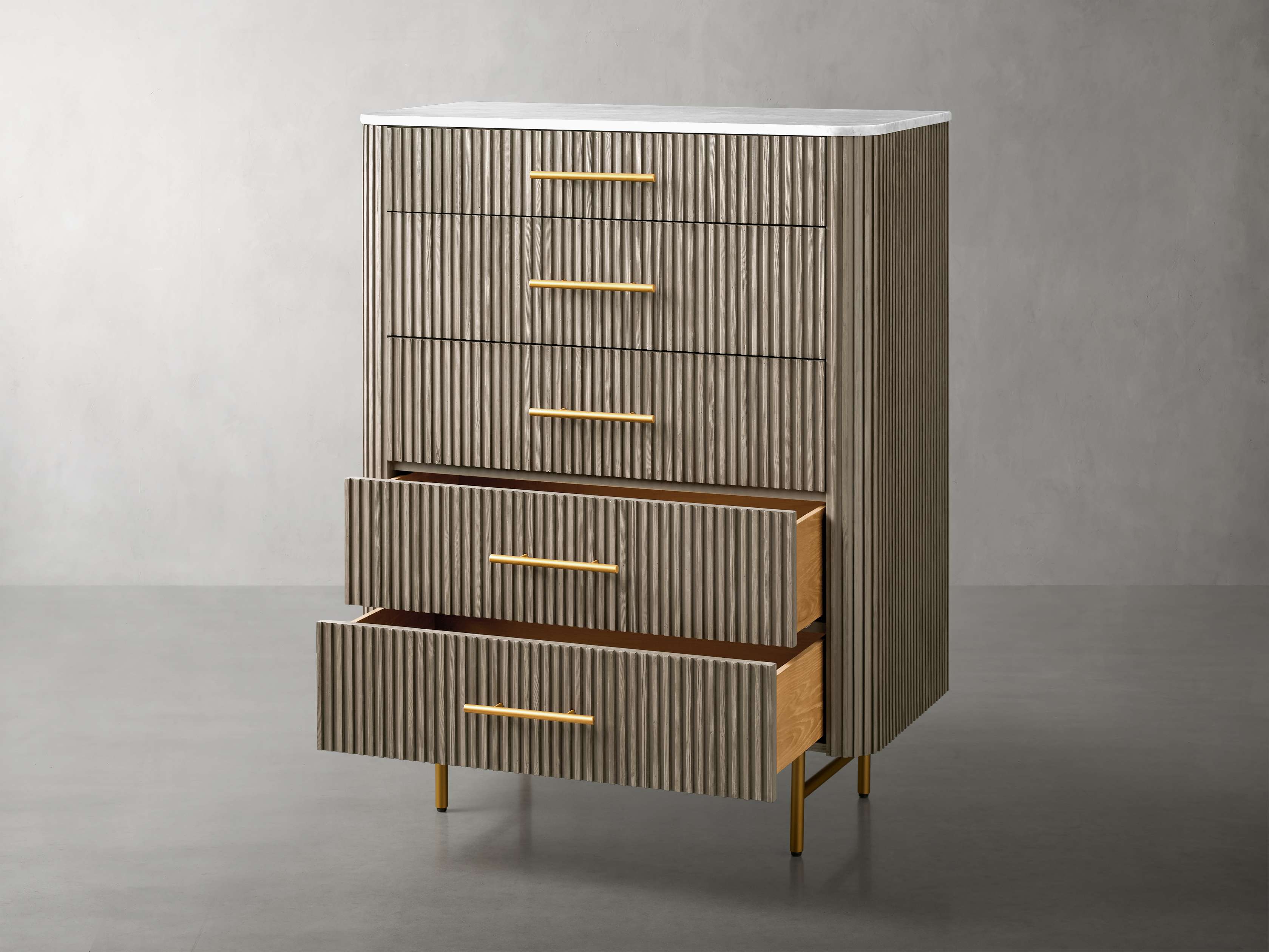 Finnley Marble Top Five-Drawer Dresser Wood Drawer Chest Cabinet