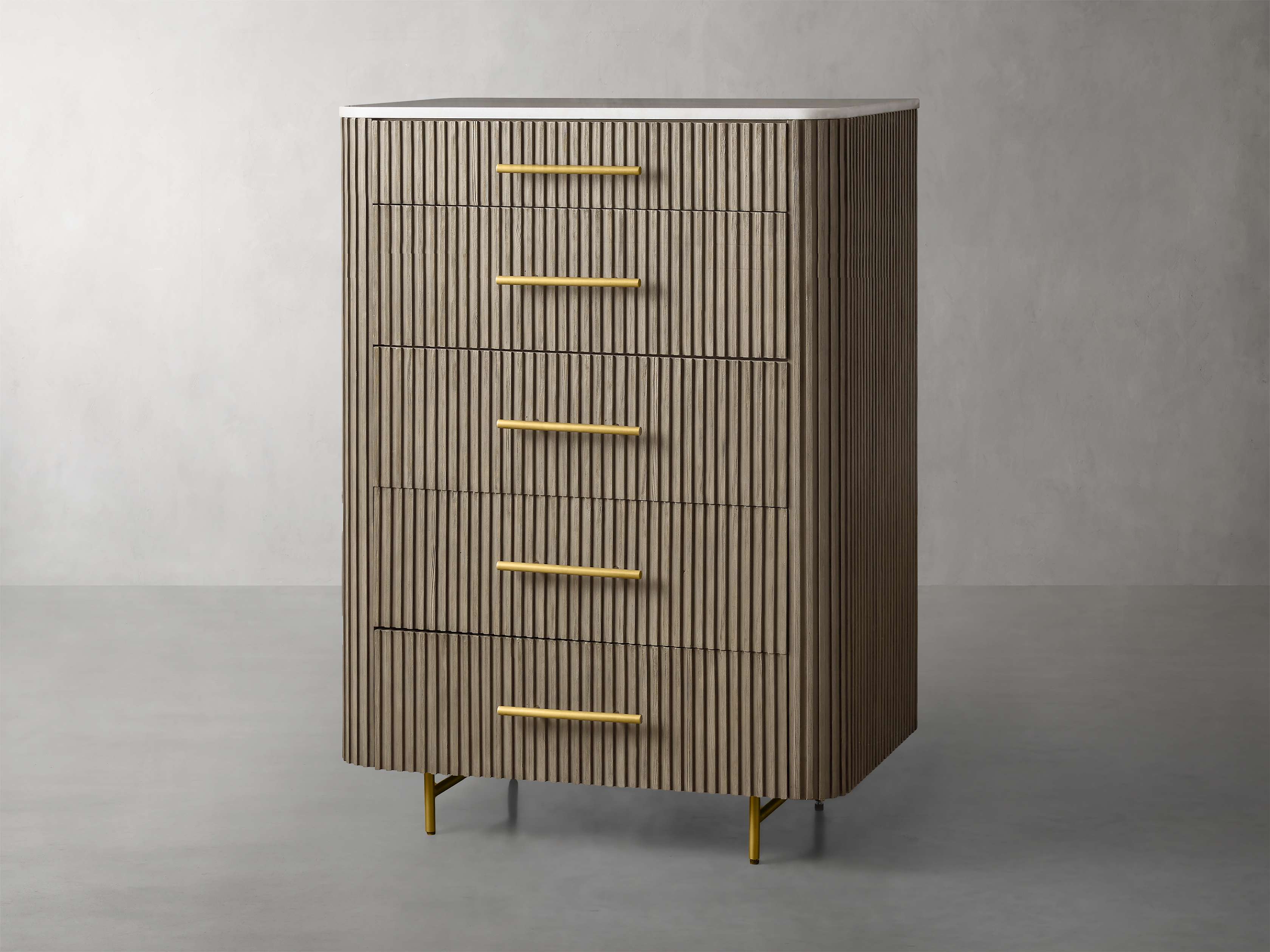 Finnley Marble Top Five-Drawer Dresser Wood Drawer Chest Cabinet