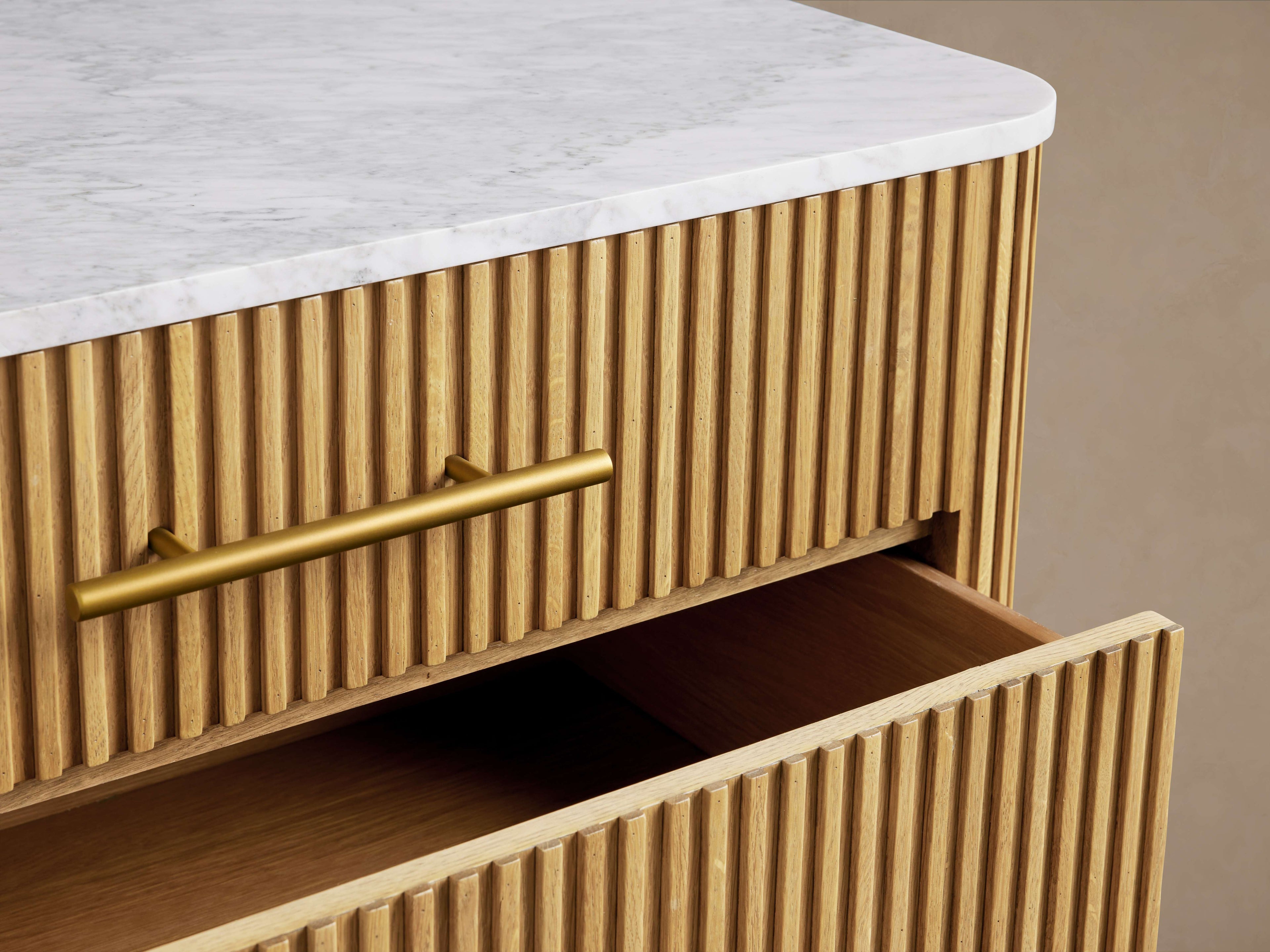Finnley Bedroom Marble Top Nightside Table Living Three-Drawer Chest Wood Nightstands Bedside Table