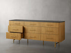 Finnley Natural Marble Stone Top Nine-Drawer Dresser White Oak Wood Drawer Chest Cabinet