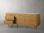 Finnley Natural Marble Stone Top Nine-Drawer Dresser White Oak Wood Drawer Chest Cabinet