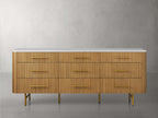 Finnley Natural Marble Stone Top Nine-Drawer Dresser White Oak Wood Drawer Chest Cabinet