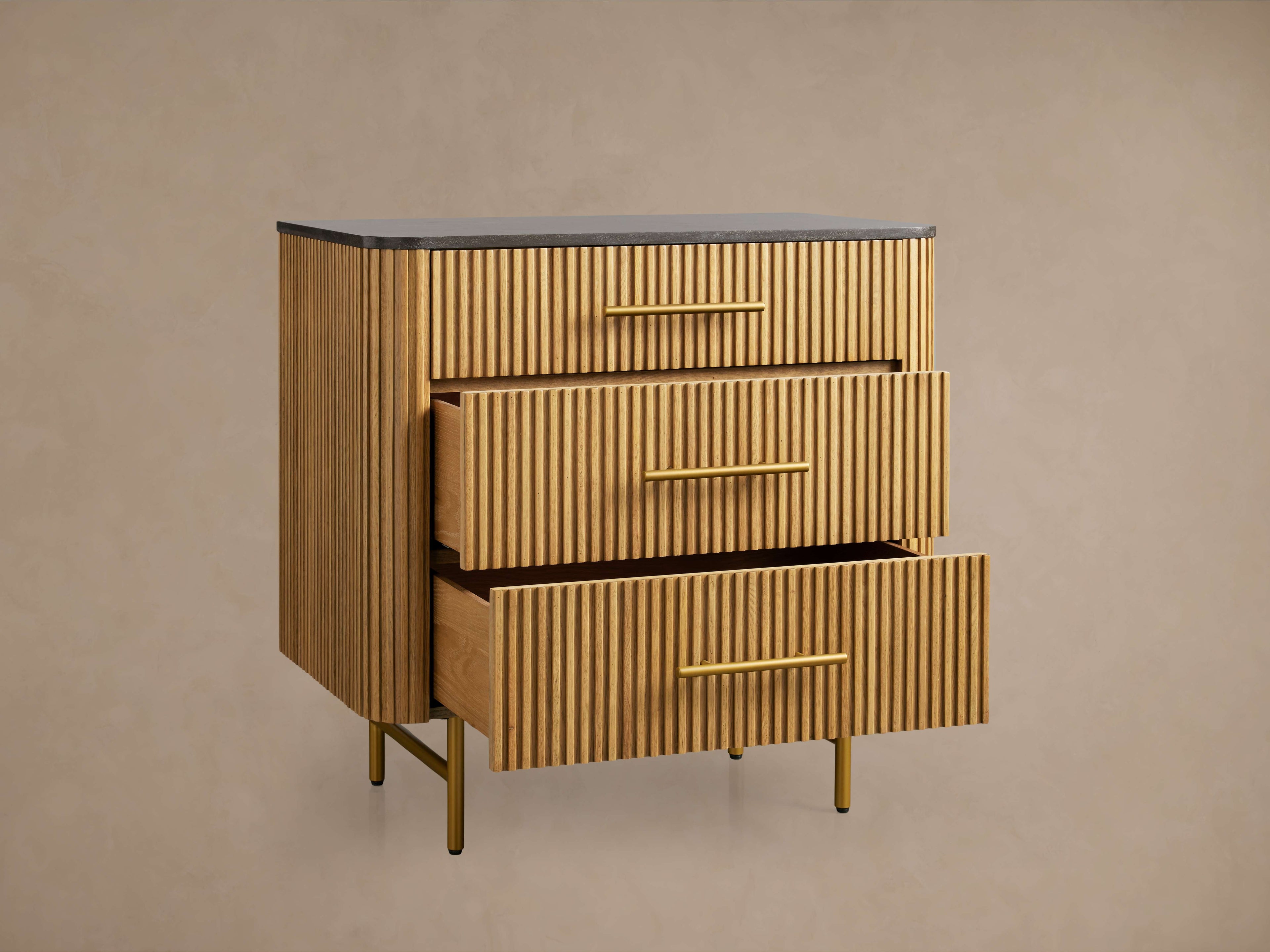 Finnley Bedroom Marble Top Nightside Table Living Three-Drawer Chest Wood Nightstands Bedside Table