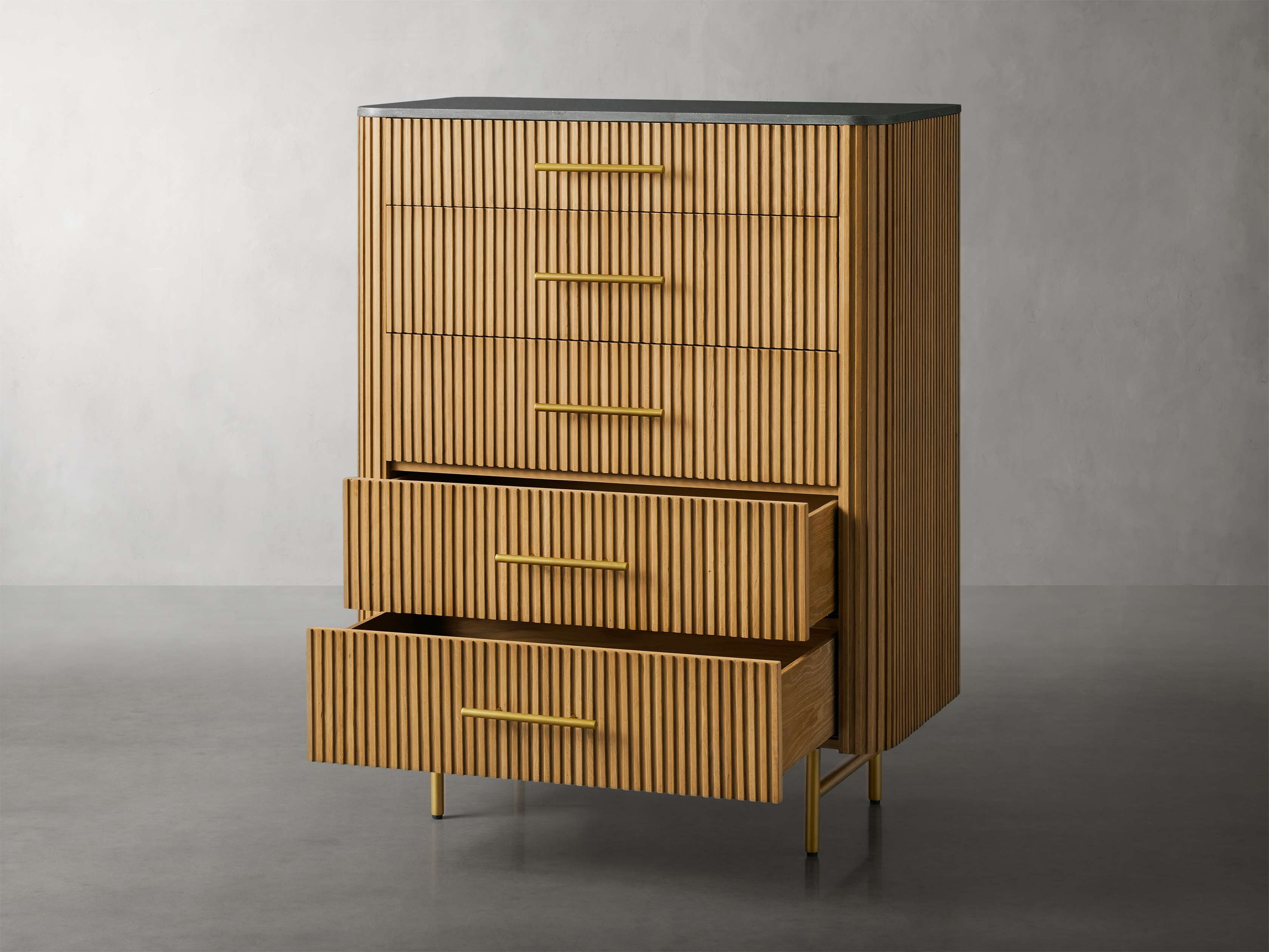 Finnley Marble Top Five-Drawer Dresser Wood Drawer Chest Cabinet