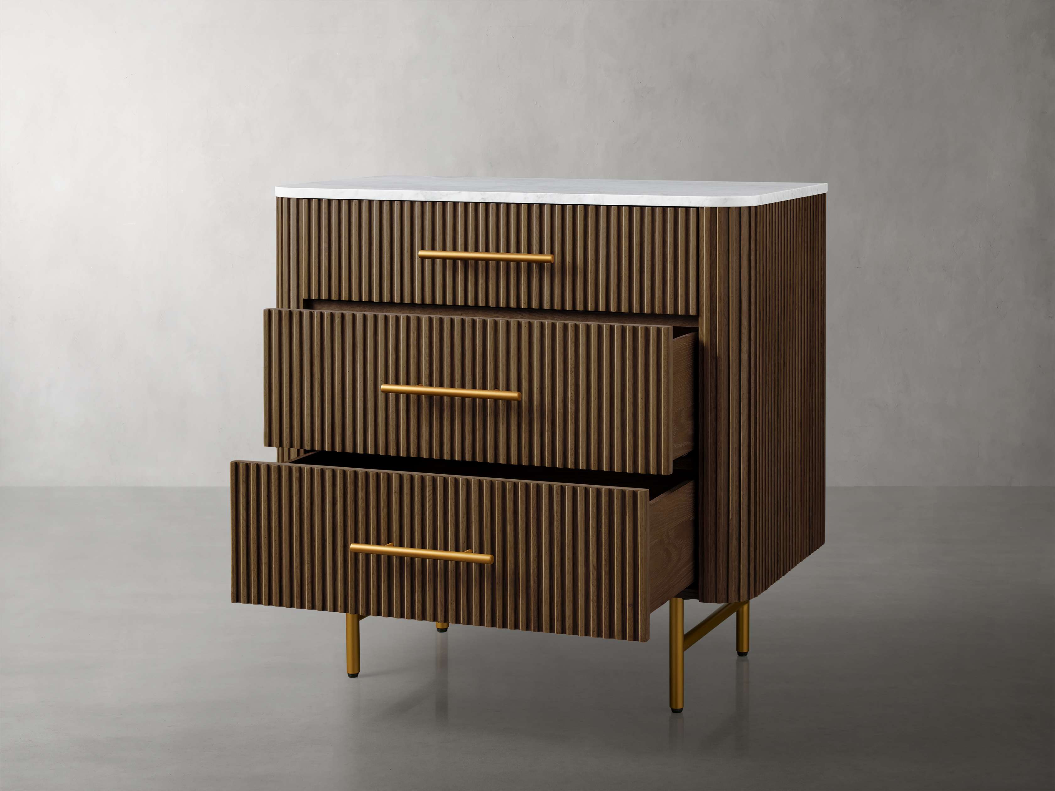 Finnley Bedroom Marble Top Nightside Table Living Three-Drawer Chest Wood Nightstands Bedside Table
