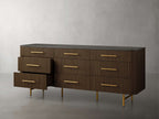 Finnley Natural Marble Stone Top Nine-Drawer Dresser White Oak Wood Drawer Chest Cabinet