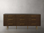 Finnley Natural Marble Stone Top Nine-Drawer Dresser White Oak Wood Drawer Chest Cabinet