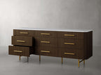 Finnley Natural Marble Stone Top Nine-Drawer Dresser White Oak Wood Drawer Chest Cabinet