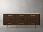 Finnley Natural Marble Stone Top Nine-Drawer Dresser White Oak Wood Drawer Chest Cabinet