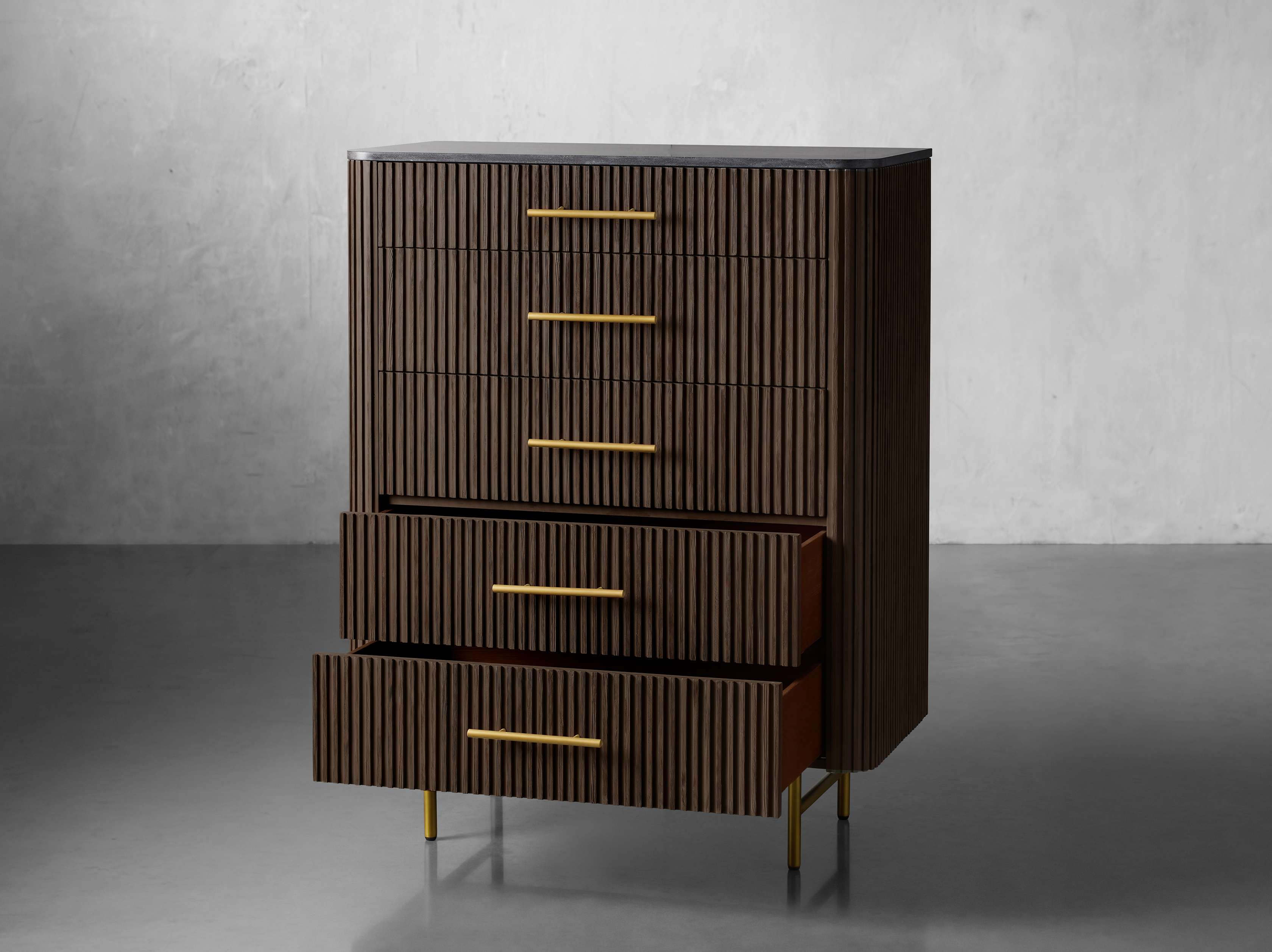 Finnley Marble Top Five-Drawer Dresser Wood Drawer Chest Cabinet