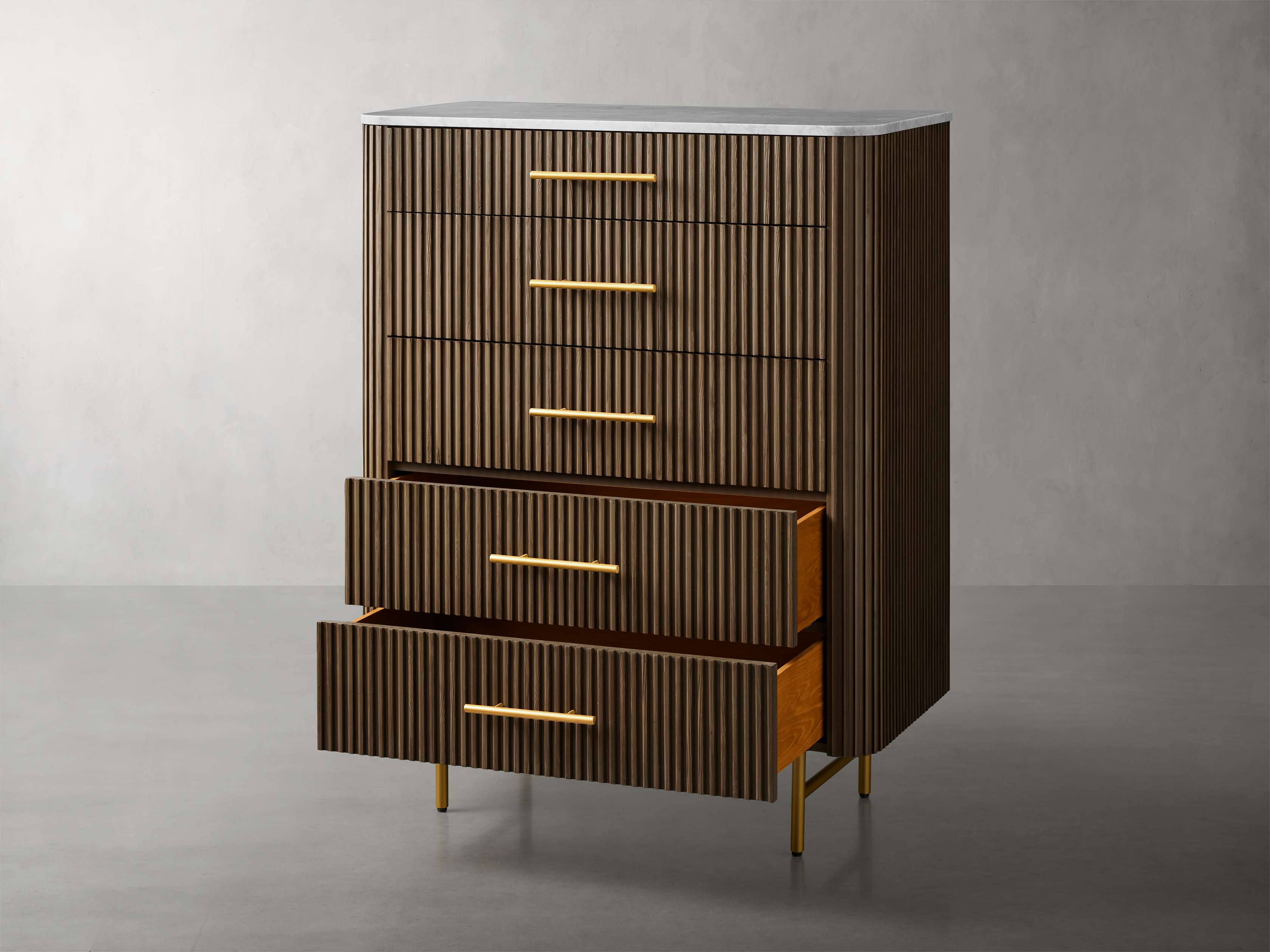 Finnley Marble Top Five-Drawer Dresser Wood Drawer Chest Cabinet