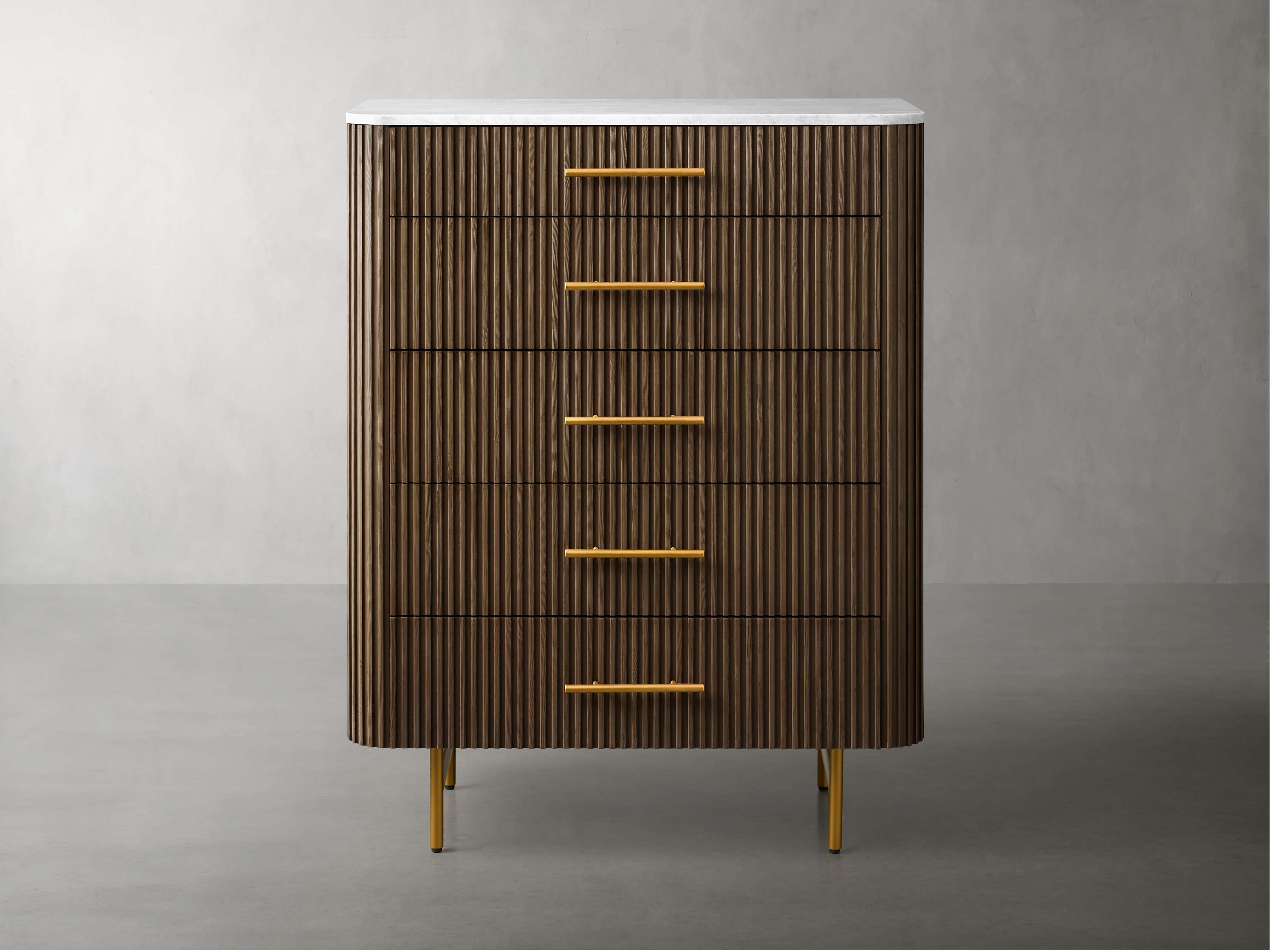 Finnley Marble Top Five-Drawer Dresser Wood Drawer Chest Cabinet