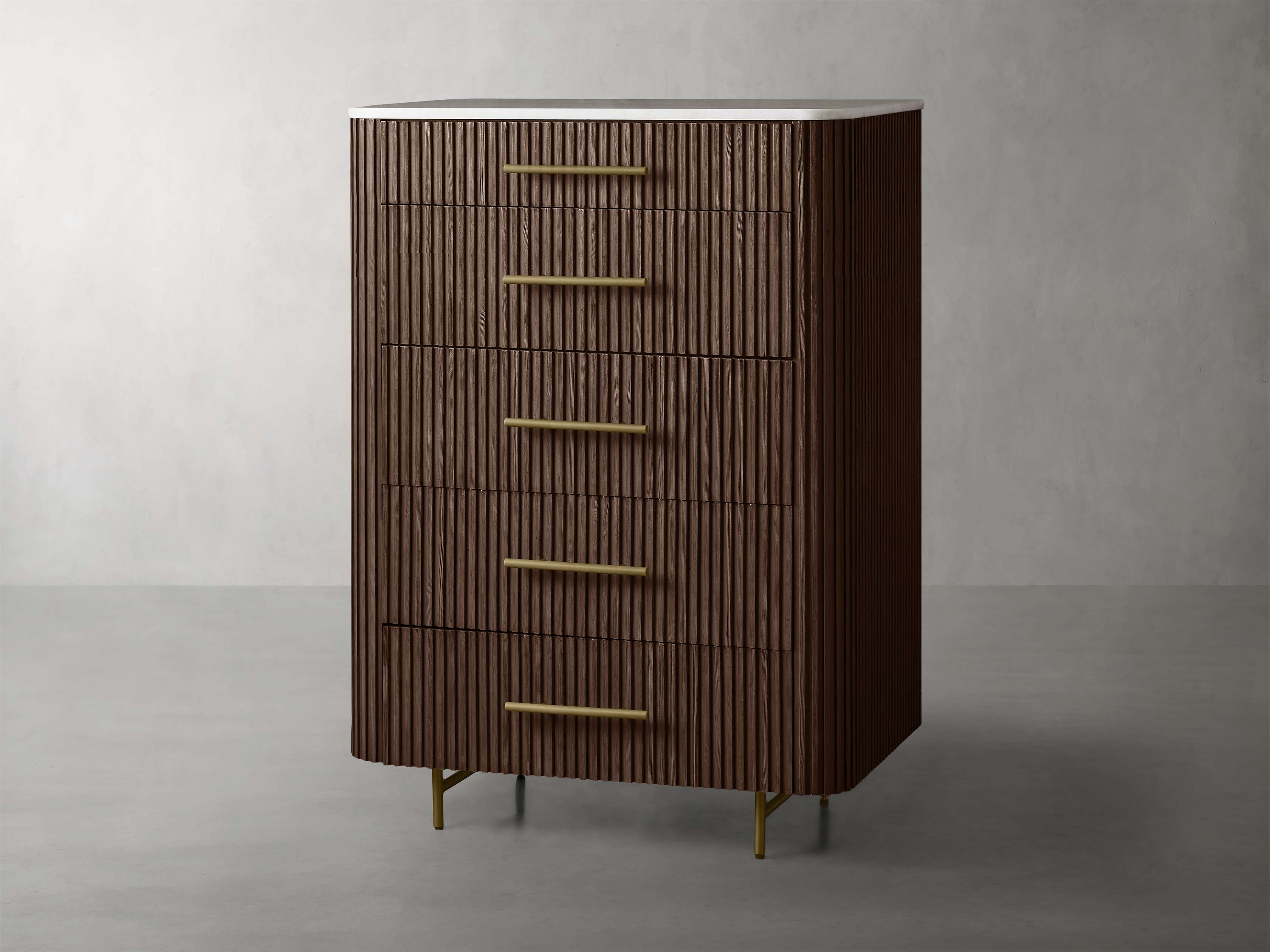 Finnley Marble Top Five-Drawer Dresser Wood Drawer Chest Cabinet