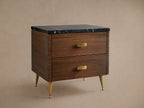 Giselle Mahogany Wood Nightstand with Black Marquina Veneer Top 2-Drawer Cabinet Nightside Table