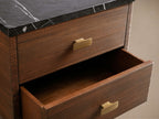 Giselle Mahogany Wood Nightstand with Black Marquina Veneer Top 2-Drawer Cabinet Nightside Table