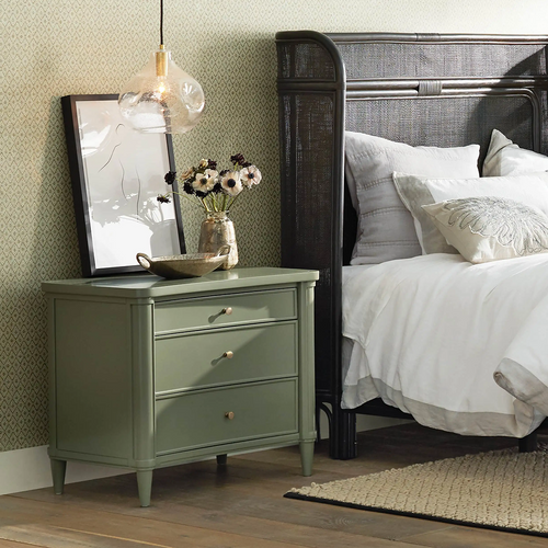 Henley Nightstand with Solid Mahogany Nightside Tables 3-Drawer Cabinet Brass Pulls