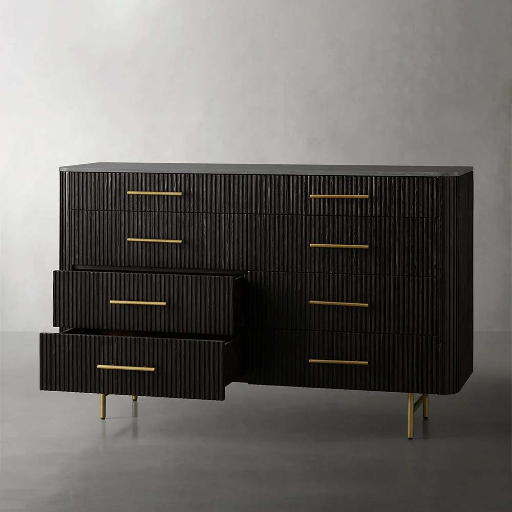 Finnley Wood Eight-Drawer Dresser with Marble or Bluestone Top Rural Chest Of 8-Drawers Cabinet
