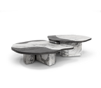 Luxury Calacatta Marble Coffee Table with Black Sculptural Base & Modern Design