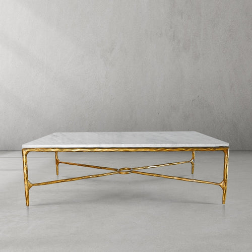 Thaddeus Metal Rectangle Marble Coffee Table Hand-Forged Living Sofa Center Tea Table