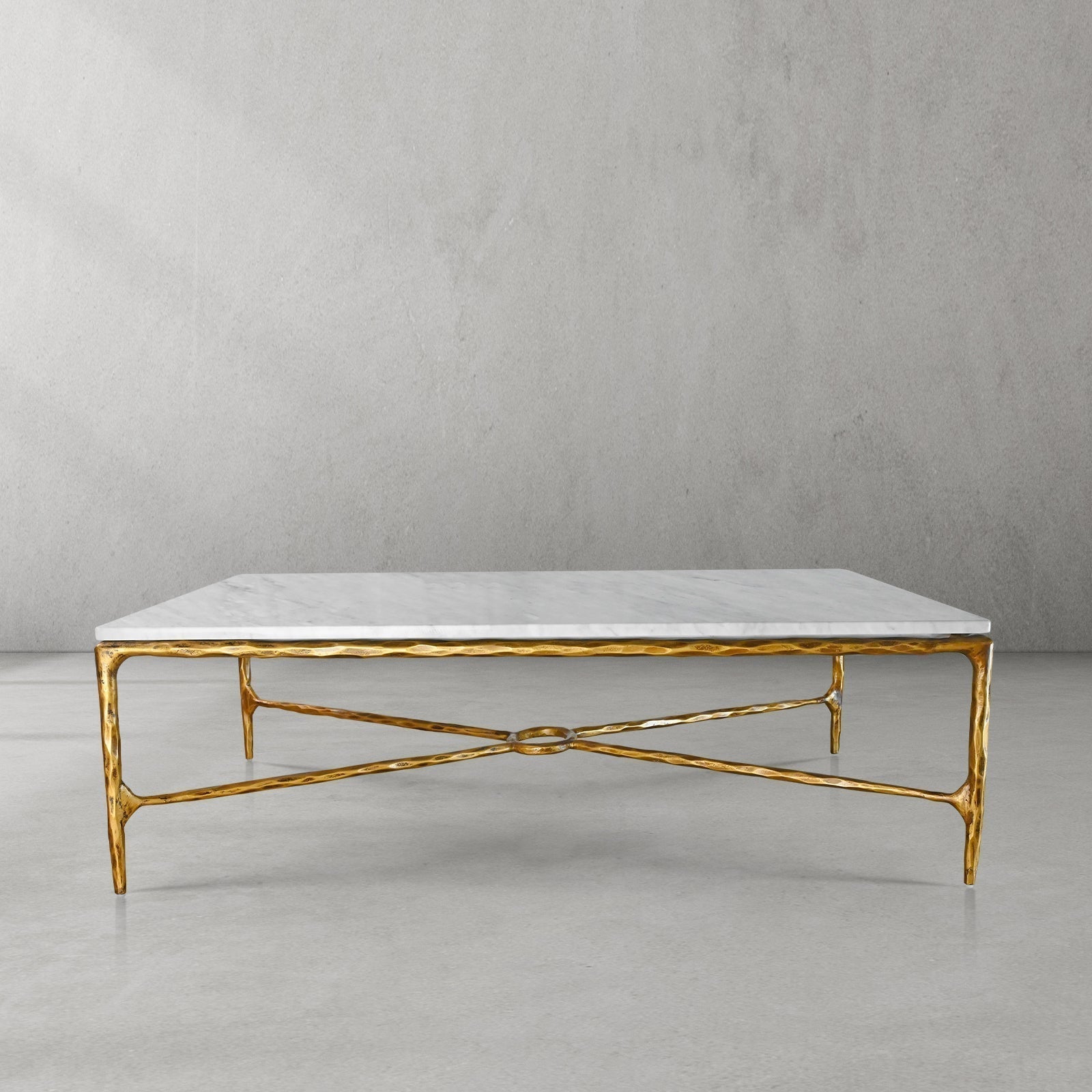 Thaddeus Metal Rectangle Marble Coffee Table Hand-Forged Living Sofa Center Tea Table