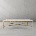 Thaddeus Metal Rectangle Marble Coffee Table Hand-Forged Living Sofa Center Tea Table