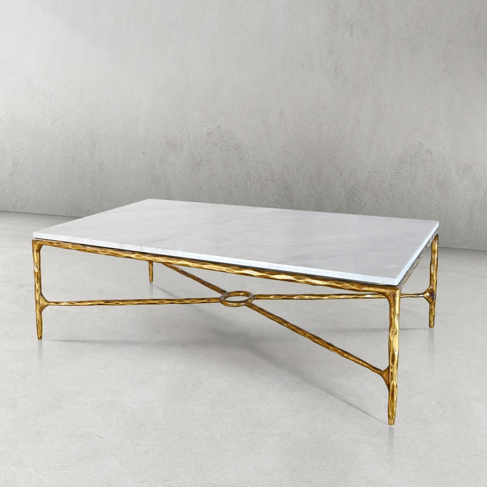 Thaddeus Metal Rectangle Marble Coffee Table Hand-Forged Living Sofa Center Tea Table