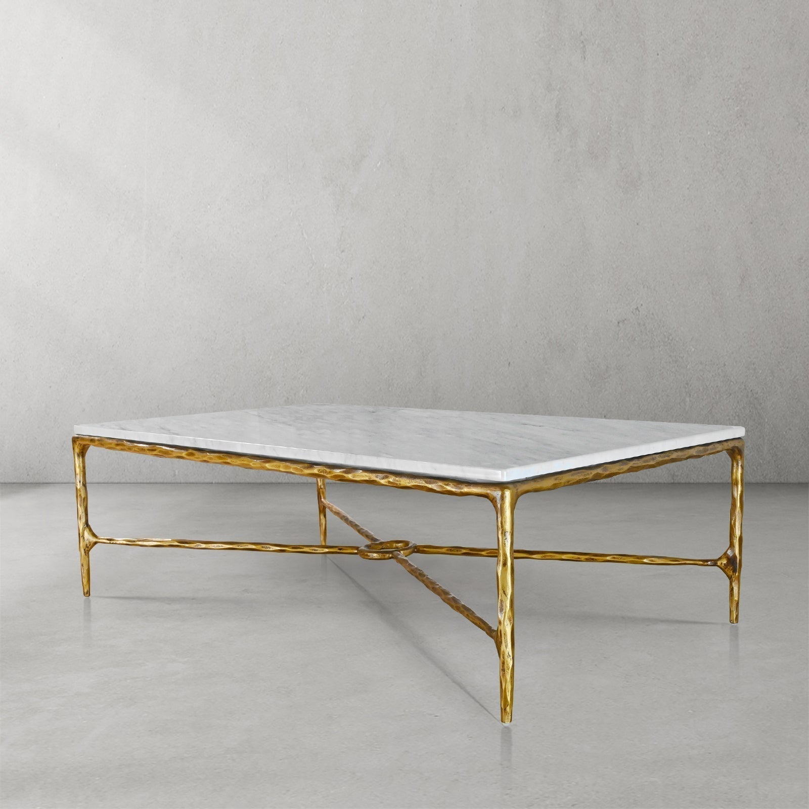 Thaddeus Metal Rectangle Marble Coffee Table Hand-Forged Living Sofa Center Tea Table