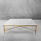 Thaddeus Metal Rectangle Marble Coffee Table Hand-Forged Living Sofa Center Tea Table