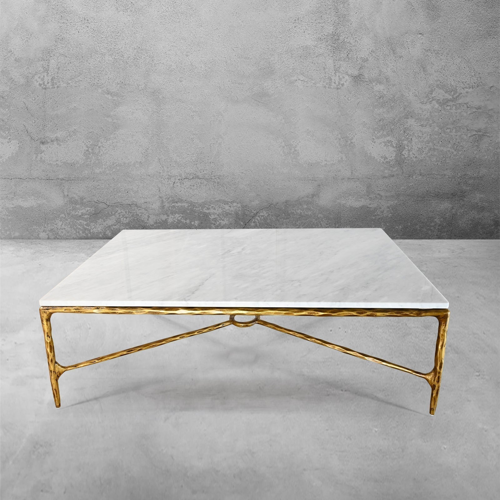 Thaddeus Metal Rectangle Marble Coffee Table Hand-Forged Living Sofa Center Tea Table