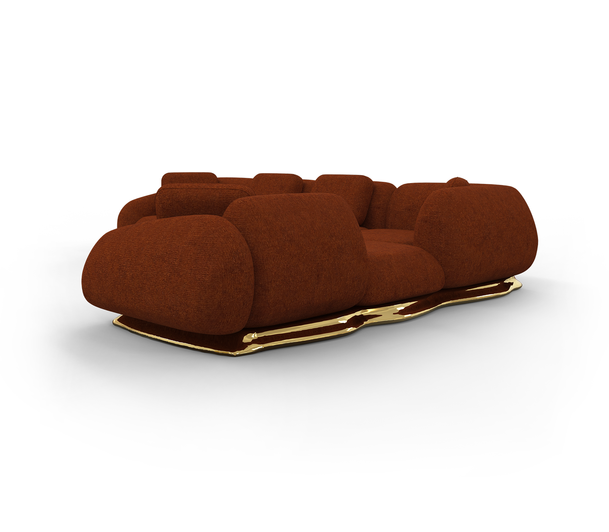 Luxury Modular Velvet Sofa with Polished Brass Base & Sculptural Masterpiece Design