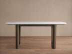 Saint Germain Stone Dining Table with Natural Marble Top Wood Rennes Metal Base