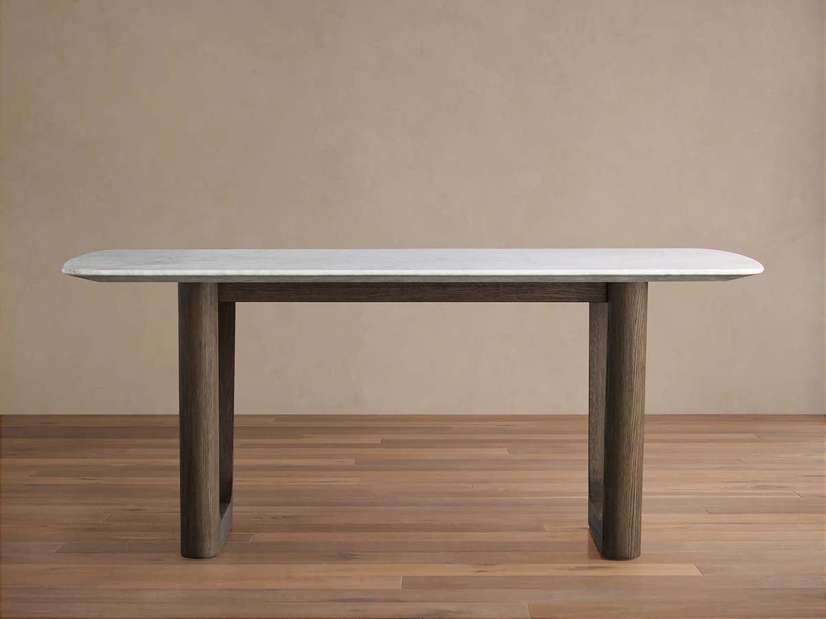 Saint Germain Stone Dining Table with Natural Marble Top Wood Rennes Metal Base