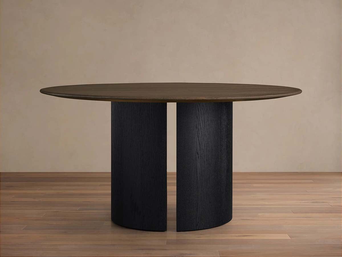 Saint Germain Round Wood Dining Table with Solid Oak & Oak Veneers Wood Dauphine Base