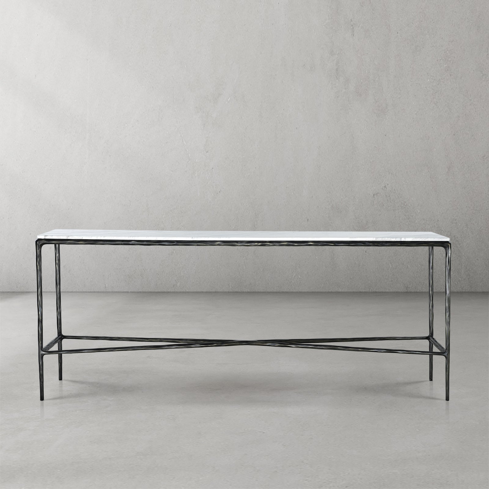 Thaddeus Metal Rectangle Marble Console Table Hand-Forged Entryways Entrance Table