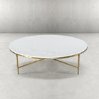 Thaddeus Metal Marble Round Coffee Table Hand-Forged Style O & X Living Sofa Center Tea Table