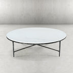 Thaddeus Metal Marble Round Coffee Table Hand-Forged Style O & X Living Sofa Center Tea Table