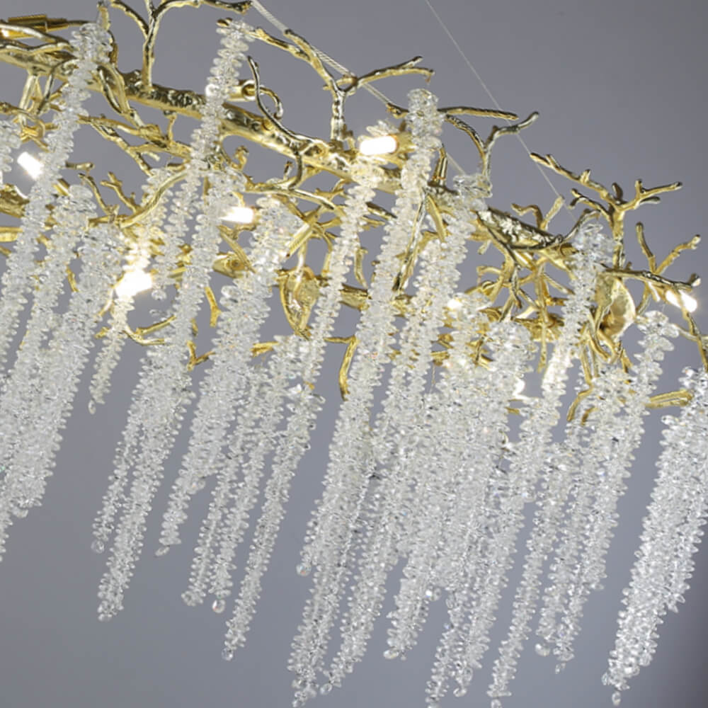 48-72 Inch Oval Chandelier Gold Tree Branch Chandelier Modern Crystal Chandelier for Dining Room