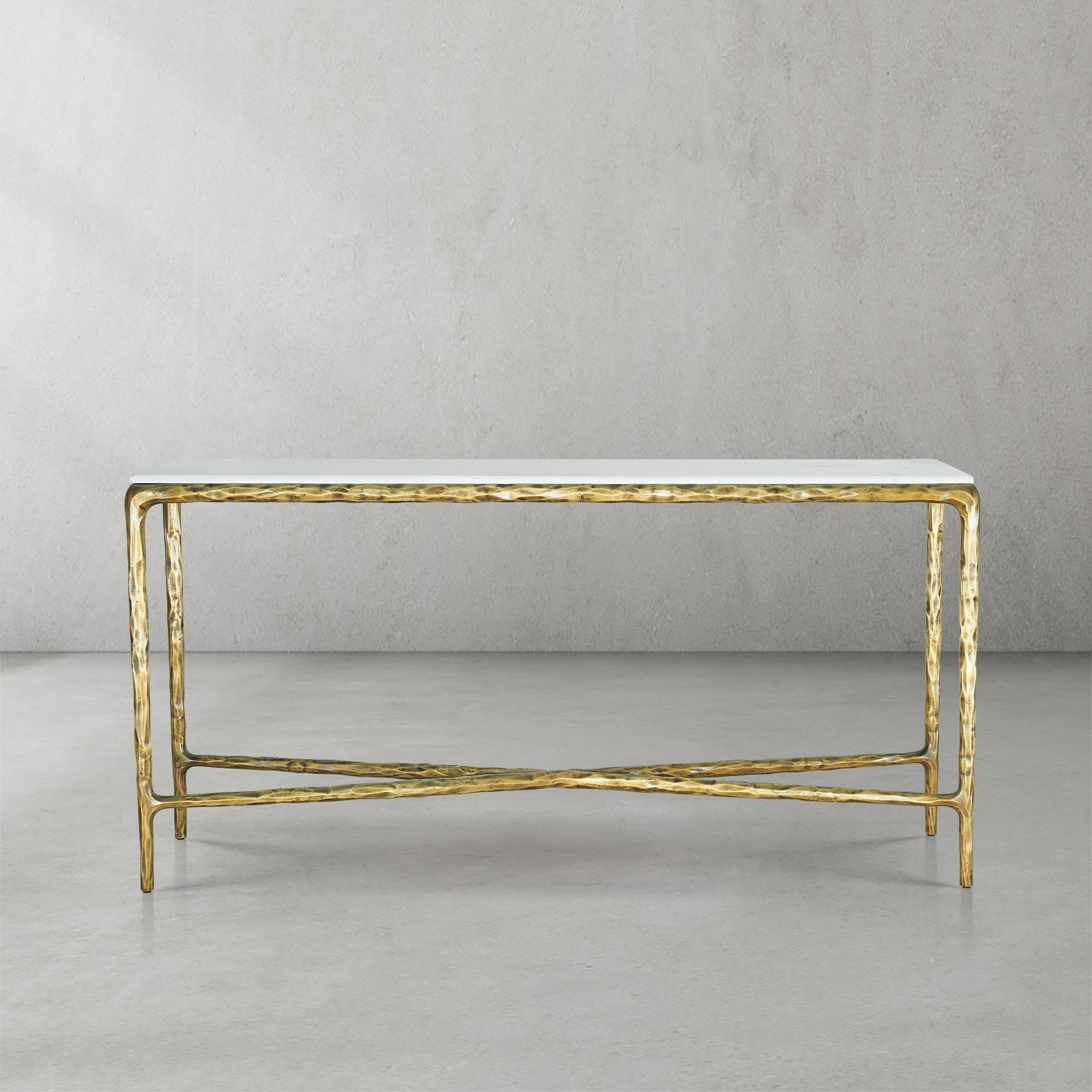 Thaddeus Metal Rectangle Marble Console Table Hand-Forged Entryways Entrance Table