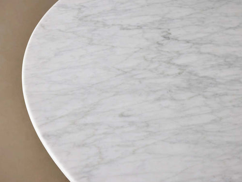 Saint Germain Round Dining Table with Carrara Marble Top Wood Toulouse Base