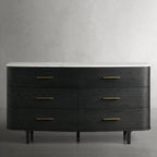 Danny Solid Oak Wood Six-Drawer Dresser with Marble Top Chest Of 6 Drawers Storage Cabinet Modern Style