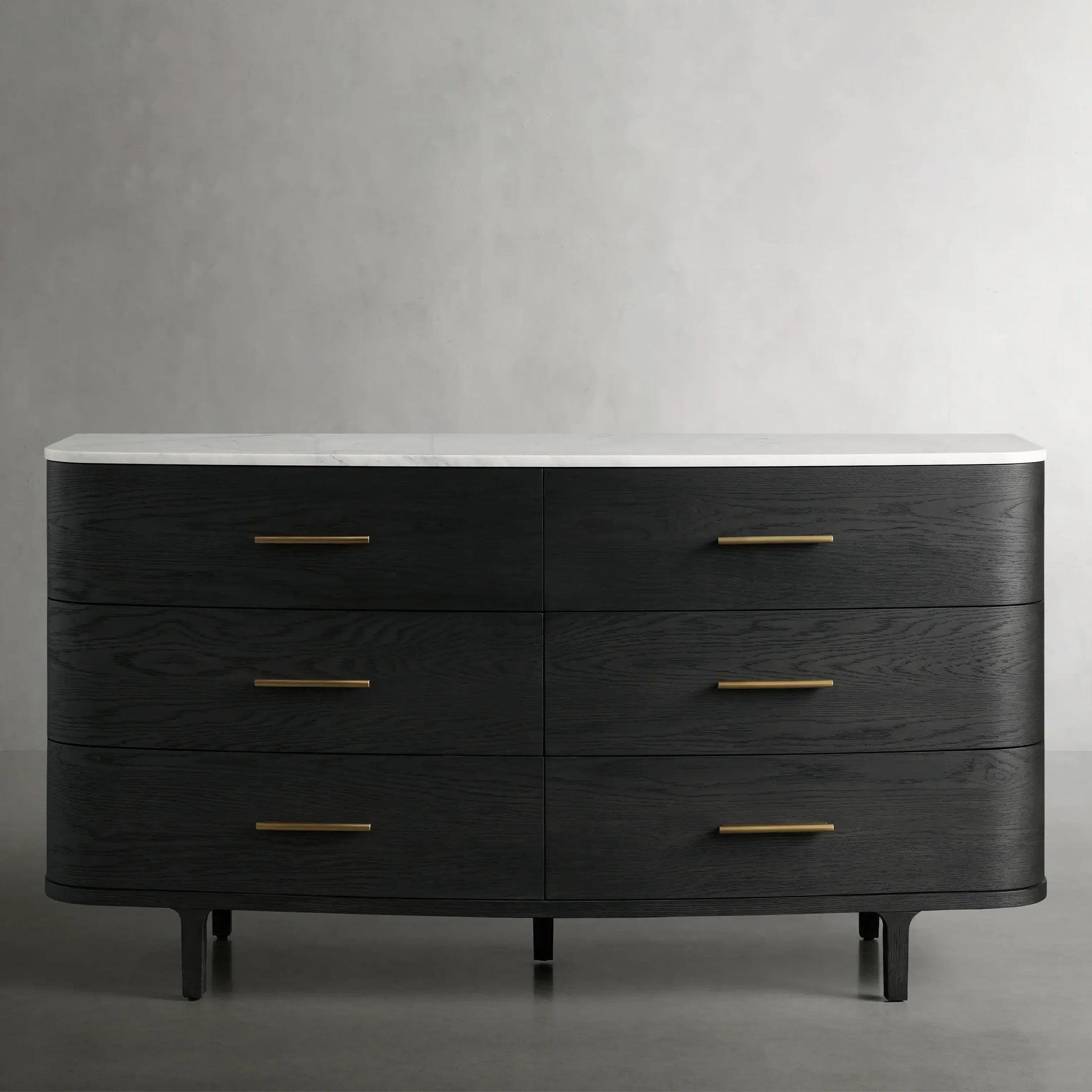 Danny Solid Oak Wood Six-Drawer Dresser with Marble Top Chest Of 6 Drawers Storage Cabinet Modern Style