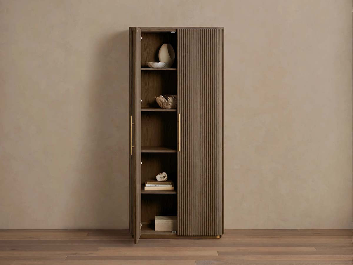 Finnley Wood Tall Cabinet Living Room Storage Cabinet with Doors Minimalist Modern Style