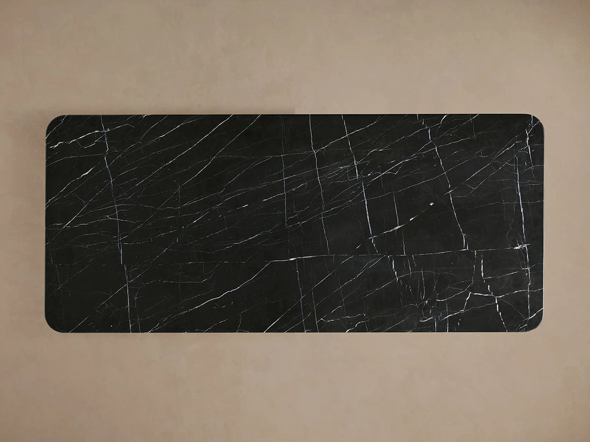 Caden Esstisch mit schwarzer Marquina Steinplatte, amerikanischer Nussbaumholzfuß, luxuriöser Stil