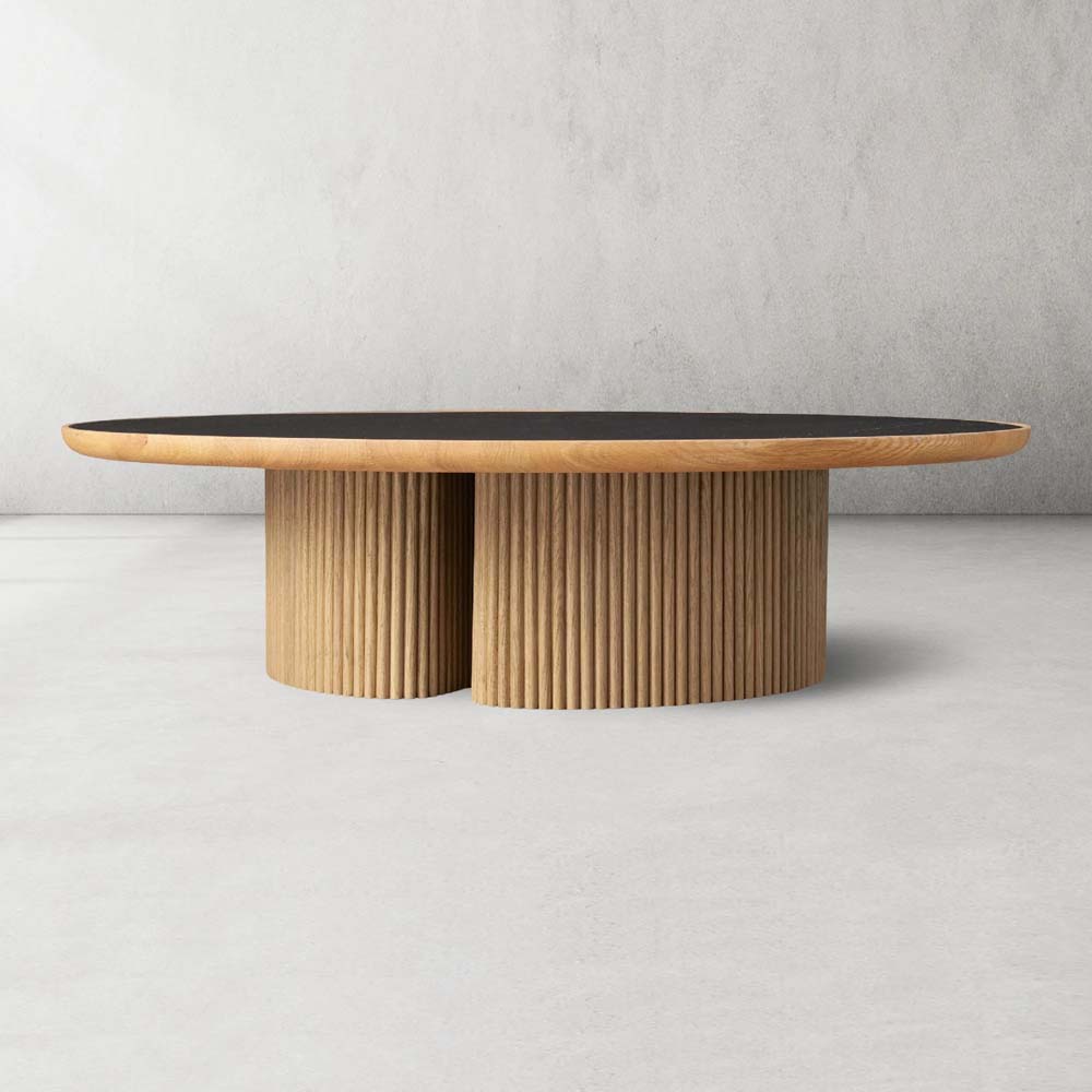 Astor Round Coffee Table Marble Top Oak Wood Base Sofa Center Tea Table