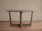 Saint Germain Round Stone Dining Table with Carrara Marble Top Wood Rennes Base